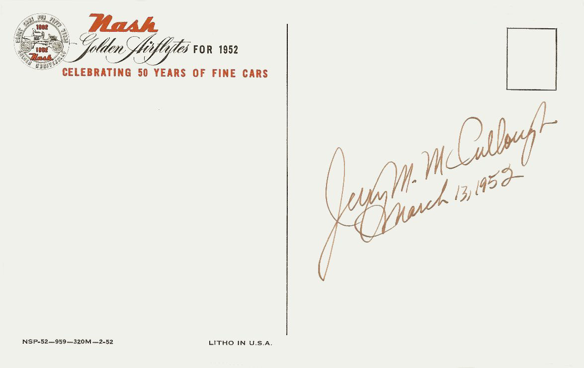 1952 Nash Postcard Back